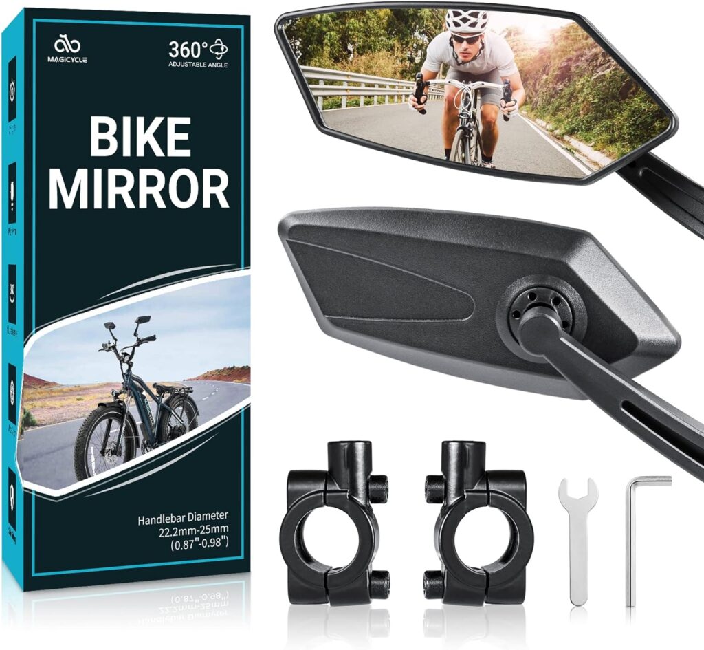 Bike Mirror 1 Pair, MAGICYCLE Bike Mirrors Handlebar Rear View Mirror, E-Bike Mirrors, 360 Degree Adjustable Rotatable Bicycle Mirrors for Handlebars, Safe Wide Angle HD Glass Bike Side Mirrors