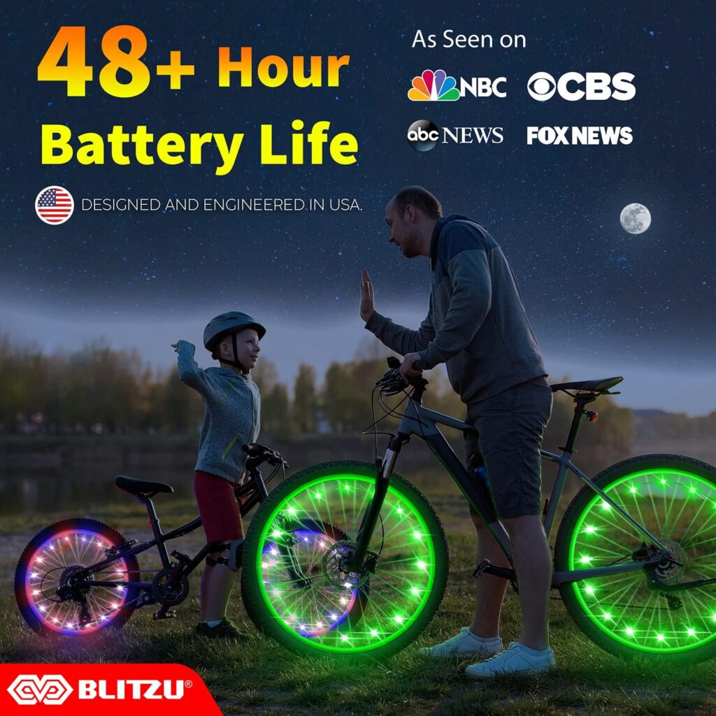 BLITZU Bike Wheel Lights, Bicycle Spoke Decorations Light. 2-Tire Pack 7 Colors in 1. Fun Bright Patterns Waterproof LED Safety Warning Bicycle Strip Light for Kids Boys Girls Adults Night Riding