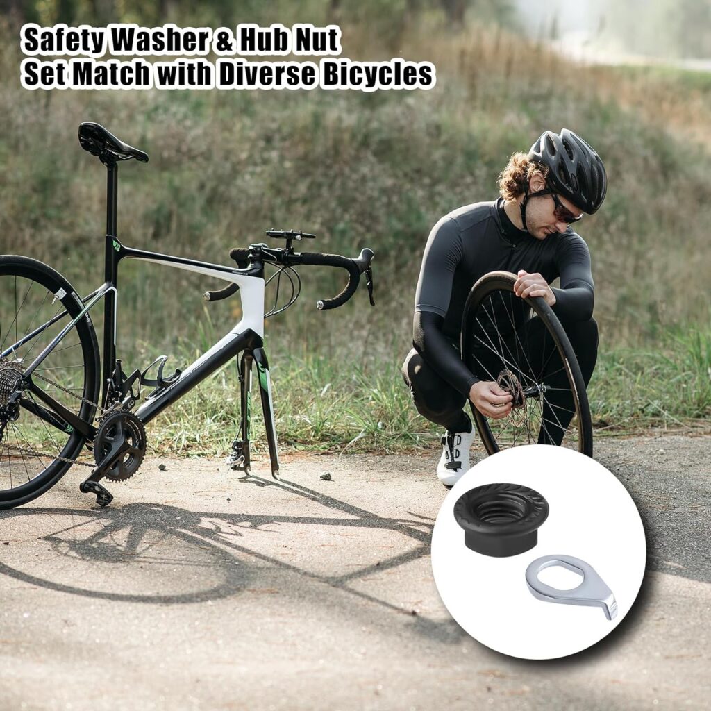 NQEUEPN 36pcs Bike Wheel Axle Nut and Bicycle Hub Safety Washer, M8/M9.5/M10 Carbon Steel Bicycle Hub Flanged Axle Nuts Bicycle Parts Accessories for Front and Rear Mountain Bike Wheel Axle