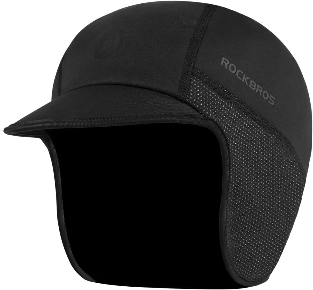 ROCKBROS Winter Cycling Caps for Men Women Windproof Cycling Hat with Sun Visor Under Helmet Liner Black