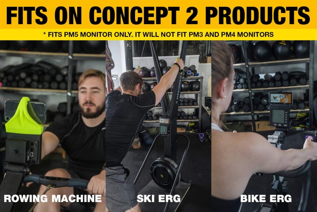 Vapor Fitness Phone Holder Made for PM5 Monitors of Concept 2 Rower, SkiErg and BikeErg - Silicone Smartphone Cradle Compatible with Concept 2 Rowing Machine. Ideal Rower Accessories